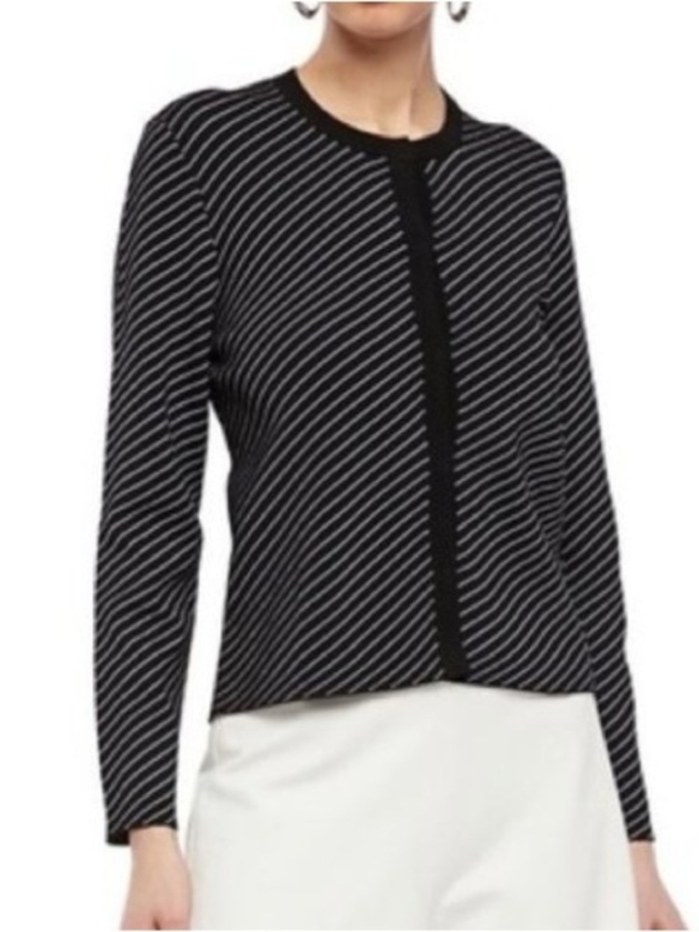 Maje Malicia striped stretch-knit cardigan in black and white stripes Small (1)